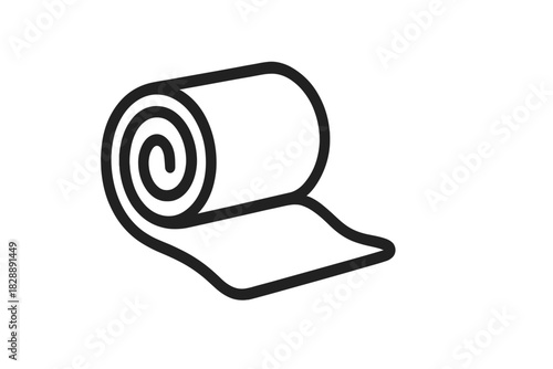 Simple black line drawing of a rolled textile mat or rug for fitness or home use