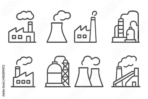 Industrial factory buildings and power plants showing manufacturing and environmental issues