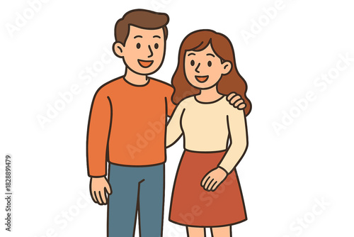 Happy young couple standing together smiling and embracing, celebrating their loving relationship and partnership