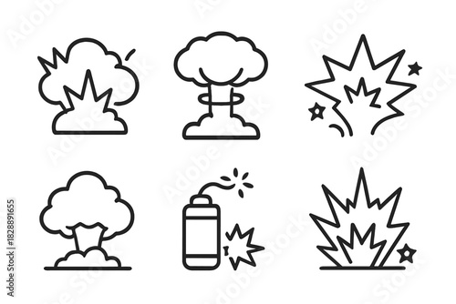 Various outline symbols depicting bomb detonations, nuclear blasts, and explosive effects