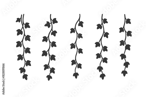 Stylized dark silhouettes of climbing plant vines with leaves arranged vertically