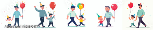 vector of a father and son walking to buy balloons during New Year