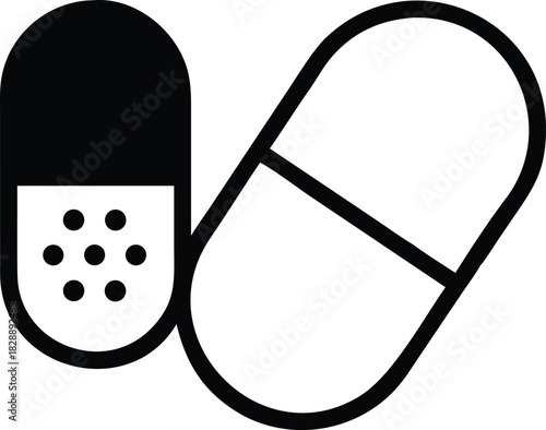 Medicine drugs pills capsule black icon vector illustration