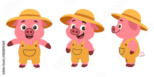 Farmer Pig Character on White Background