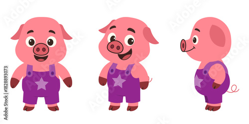 Farmer Pig Character on White Background