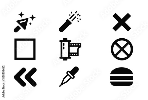 Set of nine black photo editing and interface icon