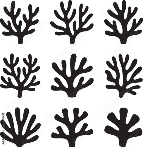 Stylized Black Coral Illustration on White Background for Graphic Designs