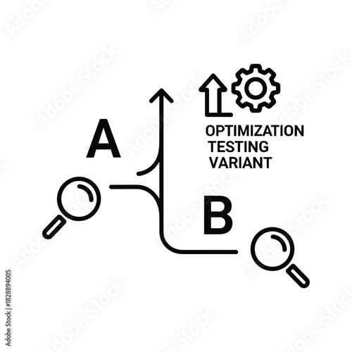 Ab testing optimization variant icon with two paths and magnifying glasses