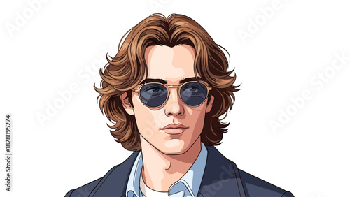 Pixel art portrait of a man with brown hair and sunglasses