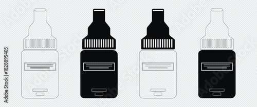 Medical dropper bottles. Plastic liquid isolated vector illustration. black white glass bottles with liquid contents