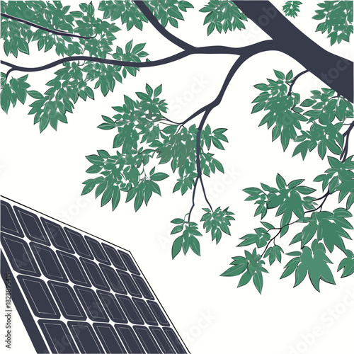 Solar panel installation under a lush green tree canopy symbolizing sustainable energy and environmental harmony