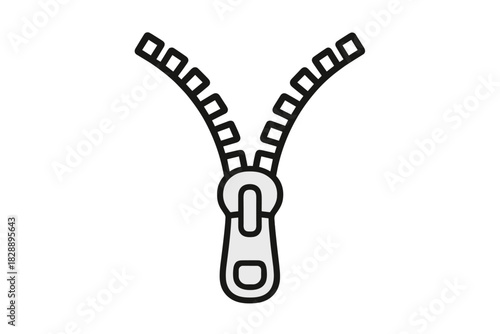 Simple black and white open zipper fastener showing separated teeth and pull tab slider