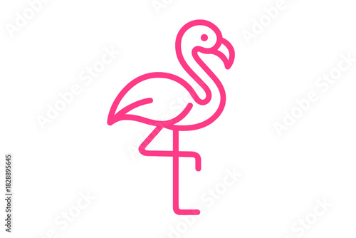 Pink flamingo bird standing on one leg stylized tropical animal symbol