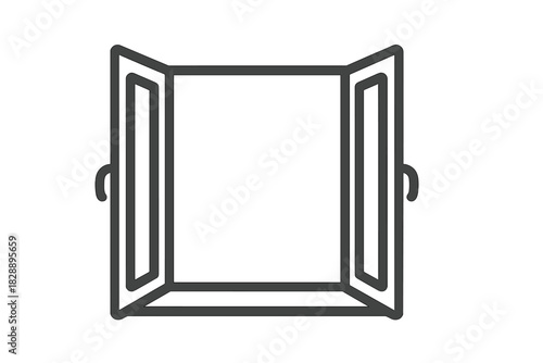 Minimalist open casement window frame with handles outline graphic for architecture design