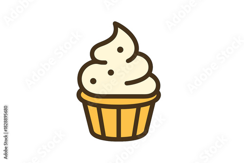 Stylized sweet cupcake dessert icon featuring a generous swirl of vanilla frosting