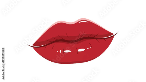 Red lips with a glossy finish and defined Cupids bow