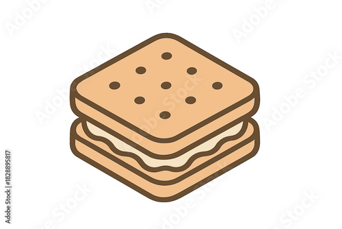 Delicious square cracker sandwich with creamy filling in isometric style