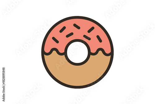 Sweet baked dessert ring with pink icing and chocolate sprinkles, delicious confectionery snack