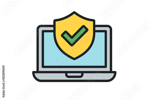 Free Download Laptop computer screen showing security shield icon with green checkmark symbolizing protection - GFXLoad