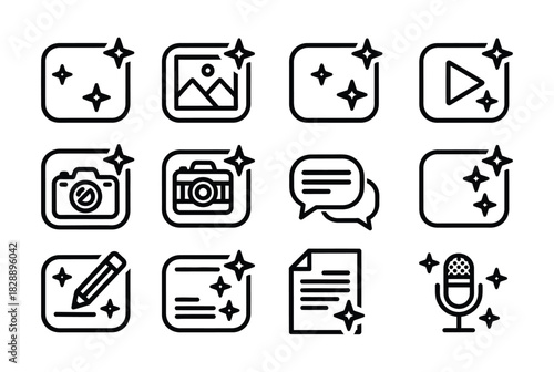 Set of black outline icon for photo editing app