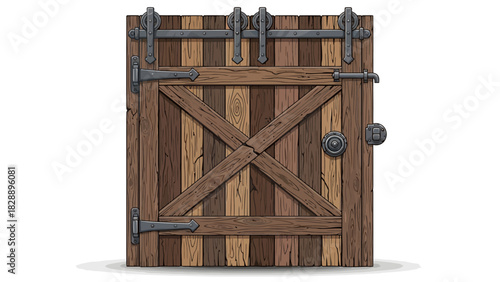 Rustic wooden door with metal hardware barn door style