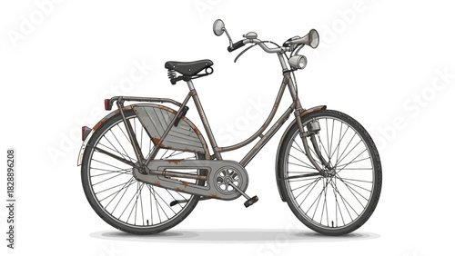 Rusty vintage bicycle with a bell horn and light