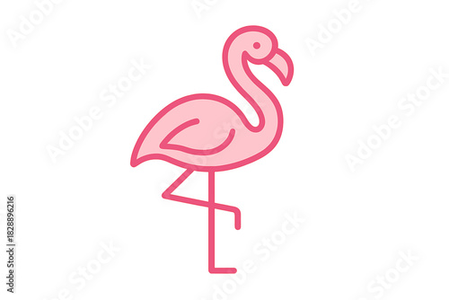 Pink flamingo bird standing on one leg stylized graphic symbol