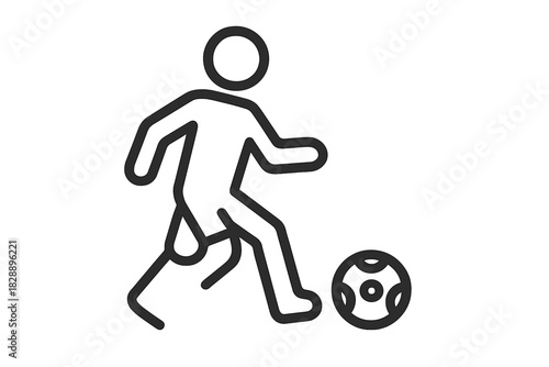 Minimalist line art of a person playing soccer and controlling the ball during a game