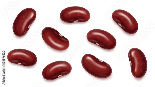 Several kidney beans scattered on a white background