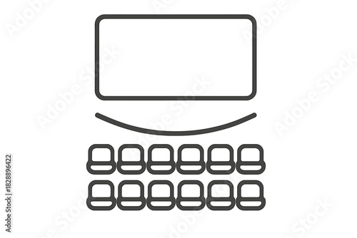 Minimalist design of an auditorium or cinema screen with rows of seating