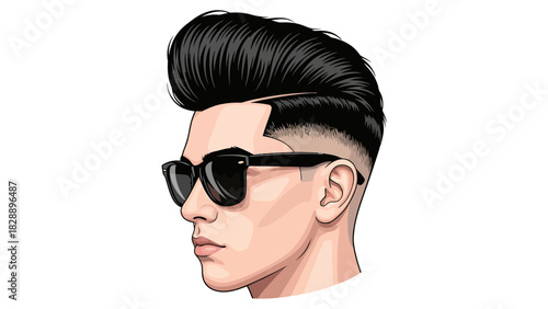 Side profile of a person with sunglasses and a fade haircut