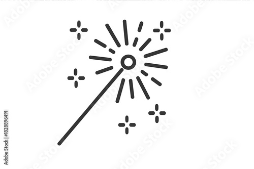 Glowing handheld sparkler emitting light rays and sparkles for holiday celebration