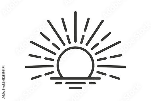 Retro style sunburst symbol depicting sunrise or sunset over the ocean horizon