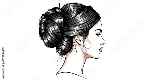 Side profile of a woman with her hair in a bun