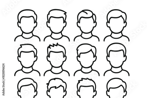 Outline icons of male avatars showing various hairstyles for user profiles