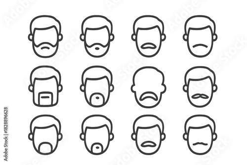 Set of outline avatar icons showing various male facial hair styles, beards, and mustaches