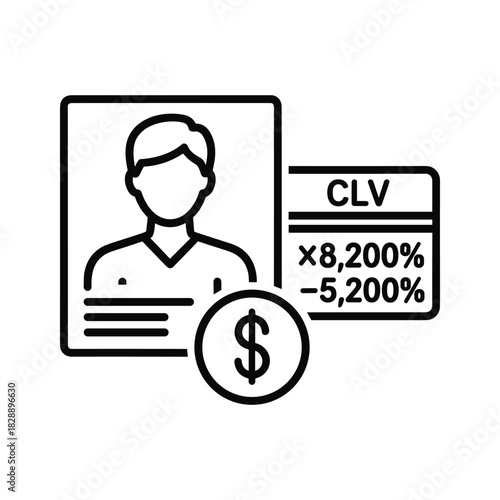 Customer lifetime value clv icon with user, dollar, and financial data, isolated on