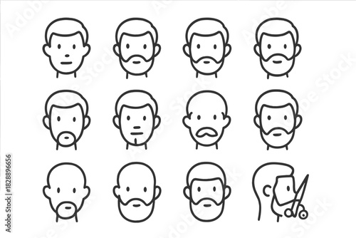 Diverse set of male head icons showing various beard and mustache styles