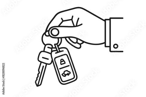 Hand holding car keys and remote control fob for vehicle access and security
