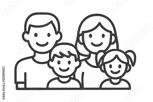 Happy smiling family portrait of parents and two children standing together