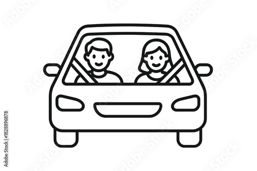 Couple traveling together in a vehicle wearing seatbelts emphasizing road safety