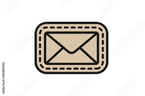 Minimalist communication icon showing a closed envelope with textured paper and dashed border