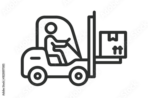 Industrial warehouse worker operating a forklift transporting cargo package