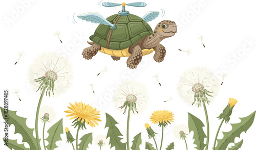 Flying Turtle with Propeller and Wings