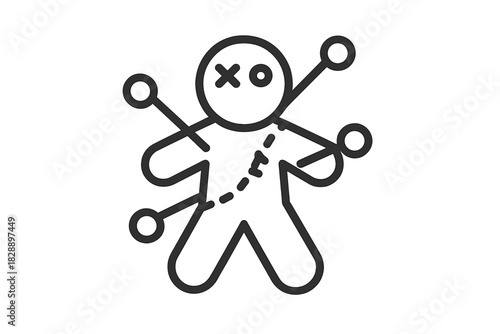 Traditional Voodoo doll with needles stuck into the body for magic rituals