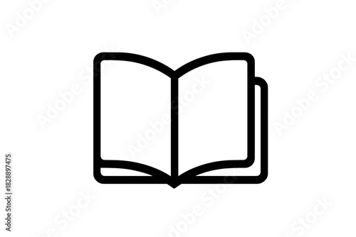 Simple outline icon of an open book symbolizing reading, education, and learning resources