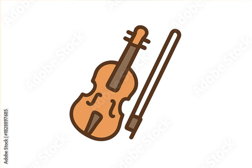 Stylized graphic representation of a classical wooden violin musical instrument and bow