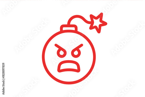 Angry cartoon bomb icon with lit fuse symbolizing danger and explosive stress