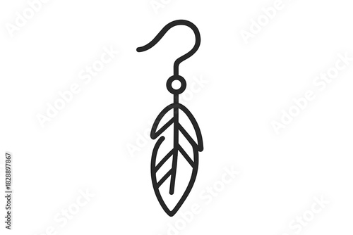 Minimalist black and white line drawing of a feather drop earring jewelry accessory