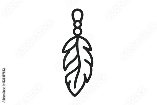 Decorative outline feather charm pendant hanging from loop and beads